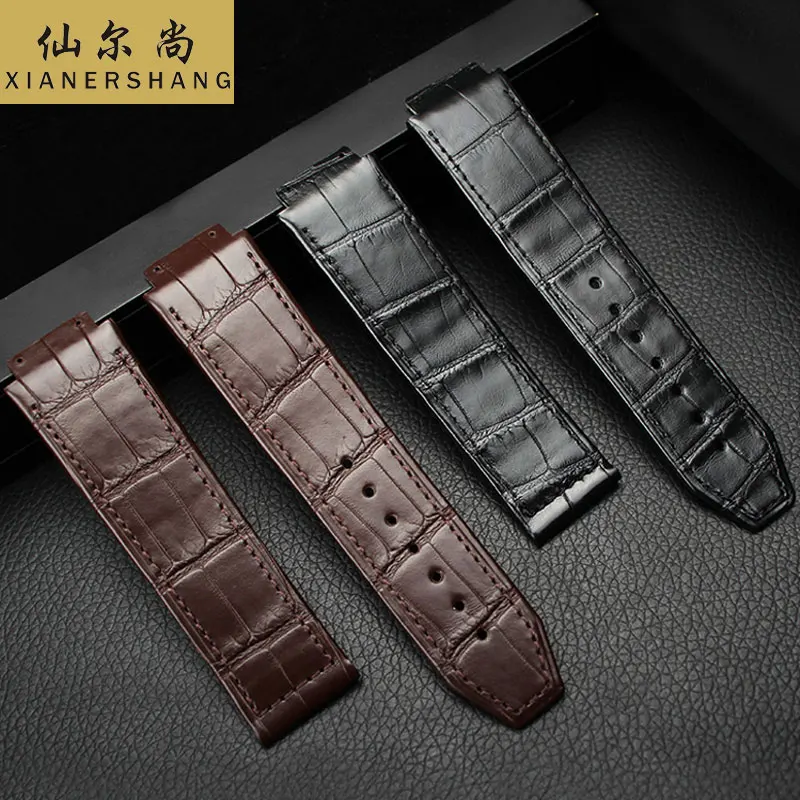 

XIANERSHANG Genuine Alligator Watch Band Men Luxury Custom HU-BLOT Watchbands 26MM 28MM Special Metal Joint Crocodile Skin Strap