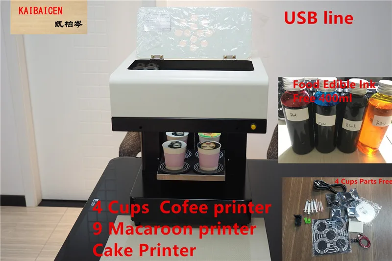 

Automatic 4 Cups Latte Cake Selfie Art food Printer Pizza Flower Coffee Printer with Wifi optional with free edible ink