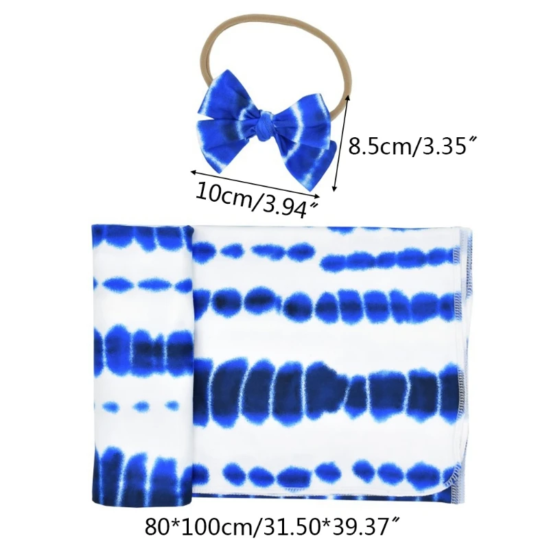 

2 Pcs Newborn Baby Receiving Blanket Headband Set Infant Tie-dye Swaddle Wrap Hair Accessories Kit Shower Gifts Photography Prop