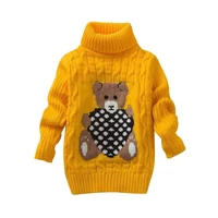 infant baby girl turtleneck knit pullover cute cartoon bear pattern little girl cotton sweater clothes boy winter coat ey09082