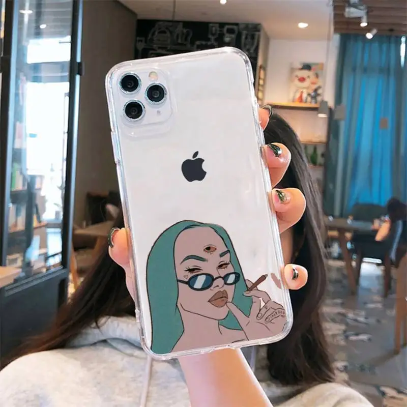 

Aesthetic Devil Woman Bad girl smoke eyes Phone Case Transparent for iPhone 6 7 8 11 12 s mini pro X XS XR MAX Plus