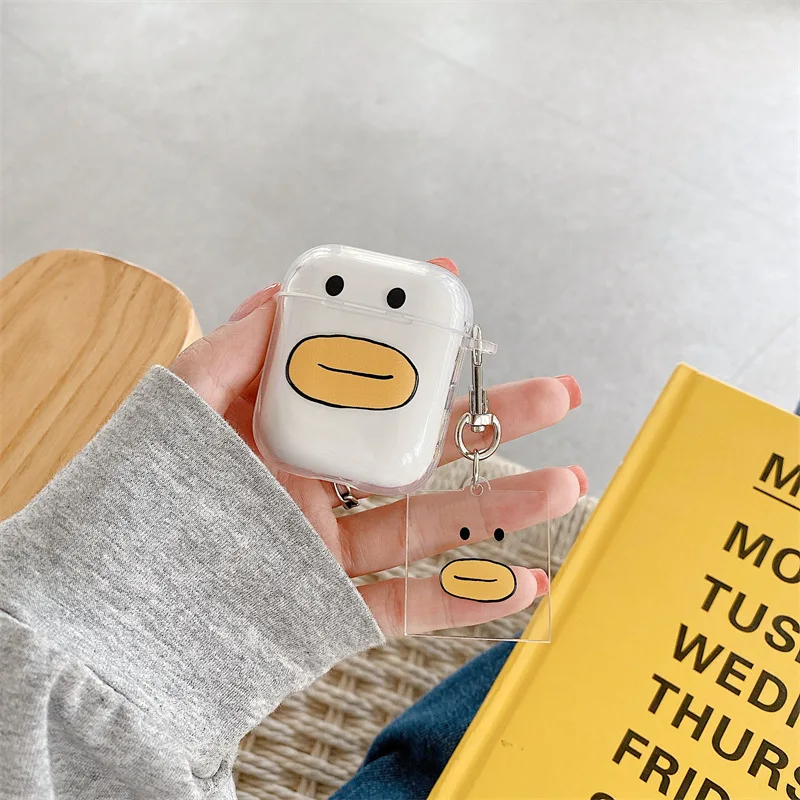 

For AirPods 1 2 Pro Case Thin Soft Silicone Cute Cartoon Duck Transparent Clear Cases For Apple Airpod Pro Cover Keychain