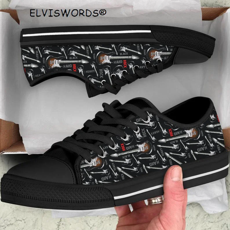 

ELVISWORDS Women Shoes Electric Guitar Pattern Casual Ladies Flats Shoes Breathable Female's Lace-up Sneakers Zapatos de mujer