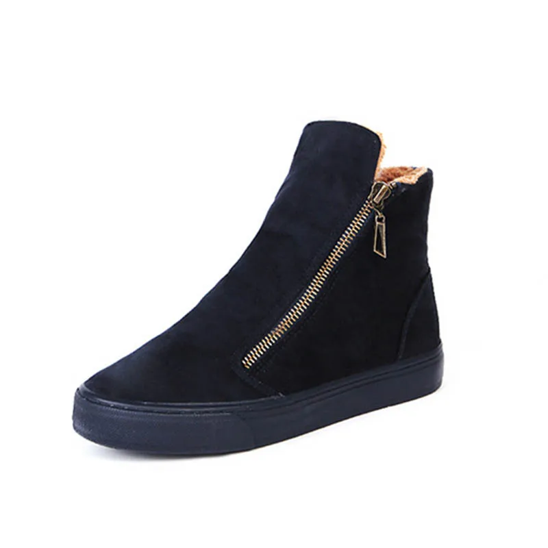 dark blue Женские теплые зимние ботинки на плоской подошве; зимние меховые ботильоны на платформе с молнией; женская плюшевая комфортная обувь на каждый день; женские модные короткие ботинки - Цвет: dark blue