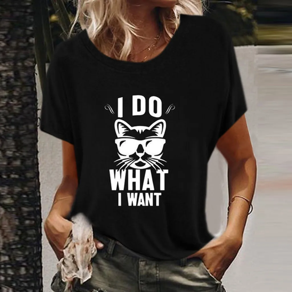 2020 Women Cute Kitty Letter Printing Short Sleeve O-neck T-shirt Blouse Tops Female T Shirt Clothing3.11 | Спорт и развлечения