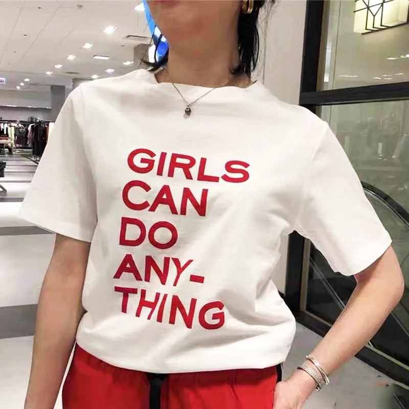 

Rowling White Letter Graphic Print T-shirt Casual Logo Tees Women Cotton Round Neck Short Sleeve Sumemr Good Quality Tops 2021