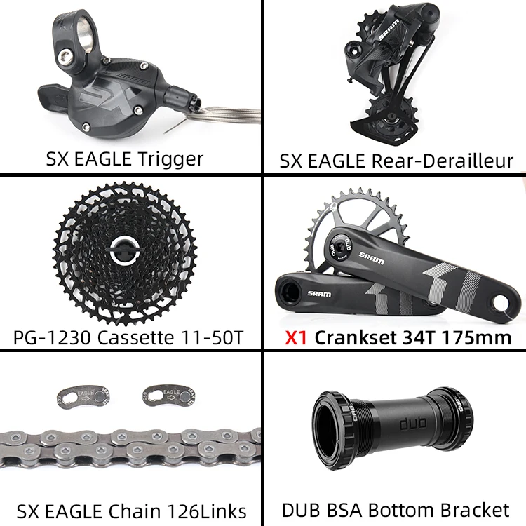 34 175 with X1 Crank SRAM SX EAGLE 1x12 12-speed MTB Groupset Kit DUB триггерный переключатель передач задний переключатель коленчатая цепь с NX кассетой - Цвет: 34 175 with X1 Crank