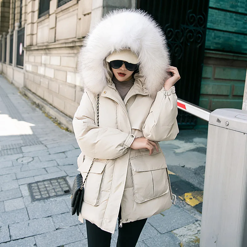 Женский пуховик с меховым воротником короткая Корейская Модная приталенная