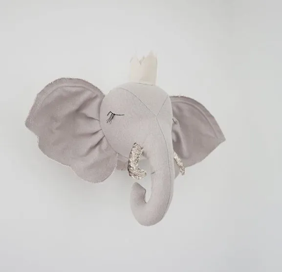 gray Украшение для детской комнаты, 3D голова животных, слон, единорог, Настенный декор для детской комнаты, украшение для детской комнаты, мягкая установка - Цвет: gray