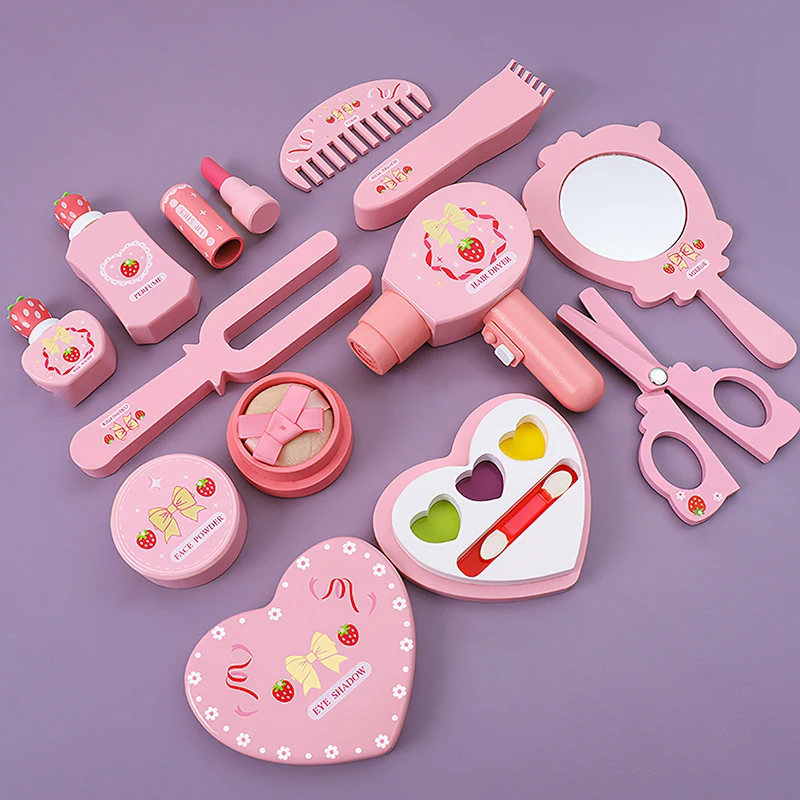 

Children Wooden Beauty Makeup Toys Simulation Play House Toys Dresser Girl Princess Cosmetics Bag Set Girls Pretend Toy Gift