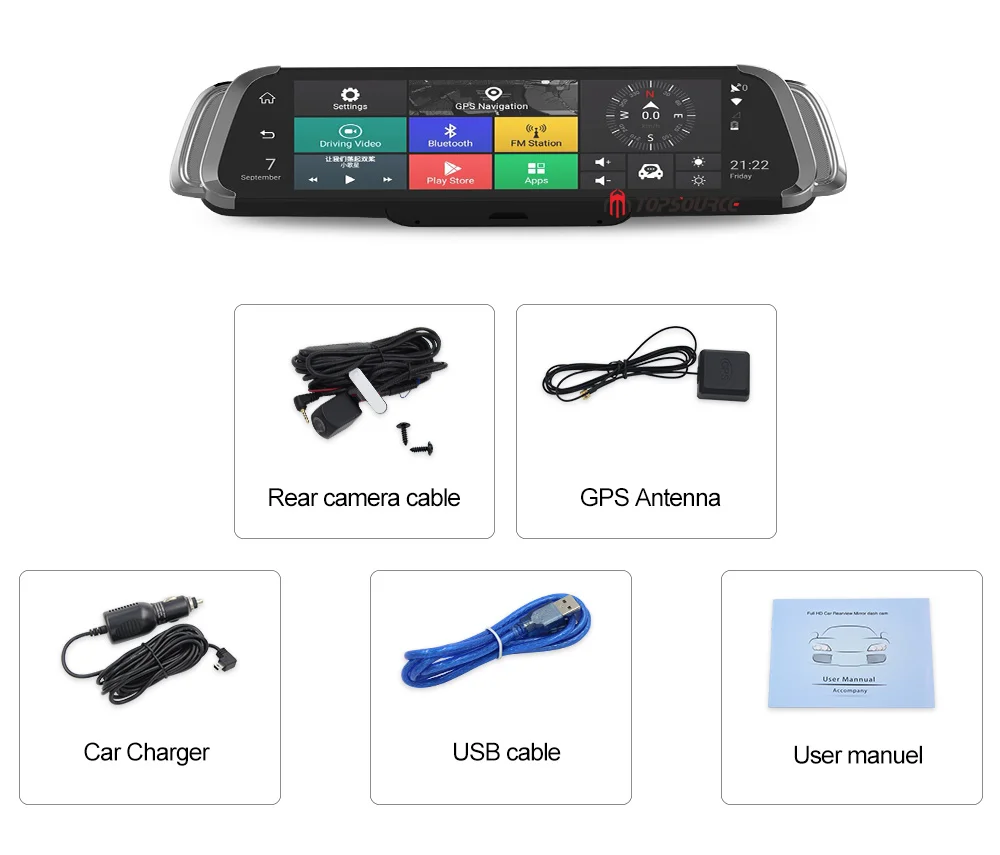 TOPSOURCE Автомобильный видеорегистратор Android 1" 3G/4G двойной объектив зеркало заднего вида dvr 1080P видео рекордер Dash cam ADAS gps wifi смарт-камера для автомобиля