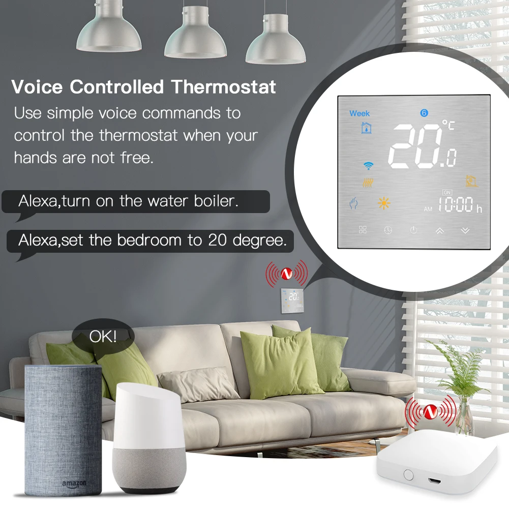 Умный термостат Moes Tuya ZigBee 2MQTT Alexa Google Smart Life матовая панель для теплого пола воды