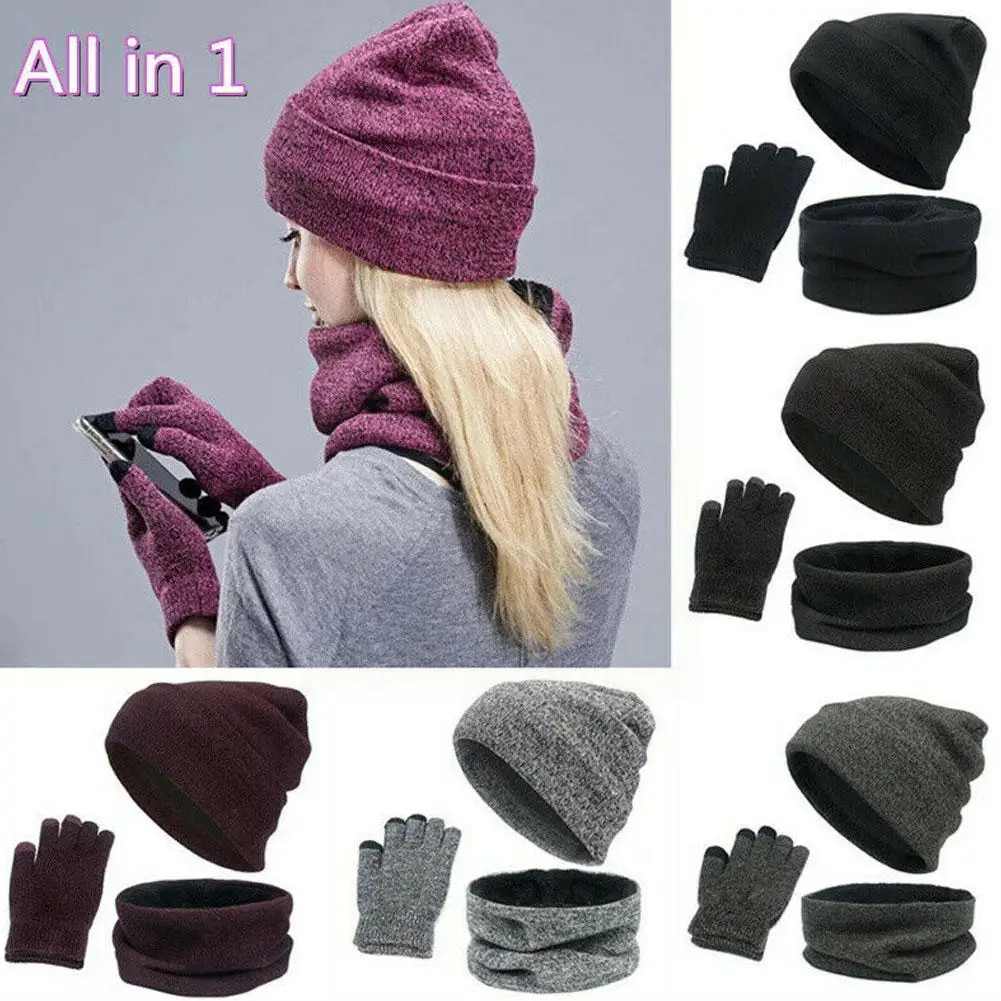 

Three-piece Female Thermal Suit With Fleece Hat 2022 Wholesale Gloves Winter Fashion Gloves Woman Hat Scarf Winter Hat L6p2