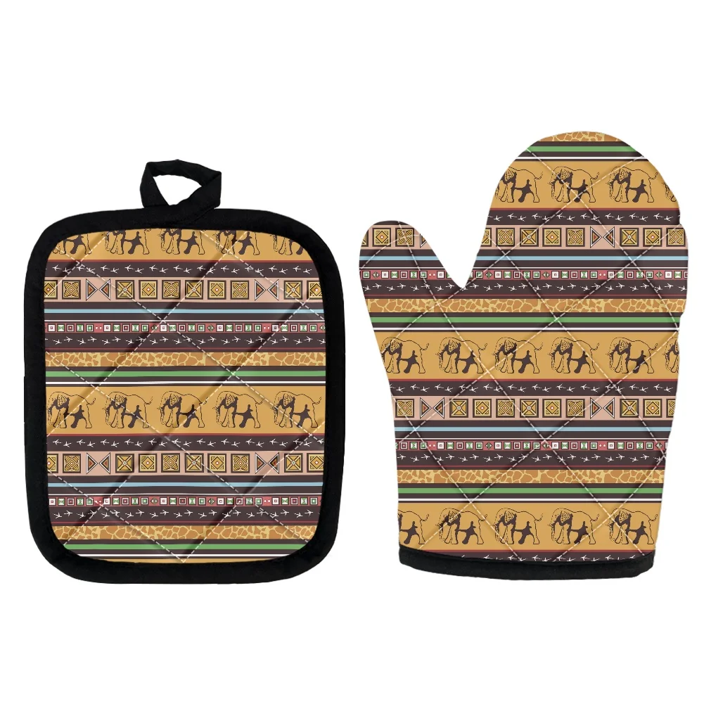 

Kitchen Insulation Gloves African Animals Design Kitchen Pad Cooking Microwave Gloves for Baking BBQ Oven Potholders Oven Mitts