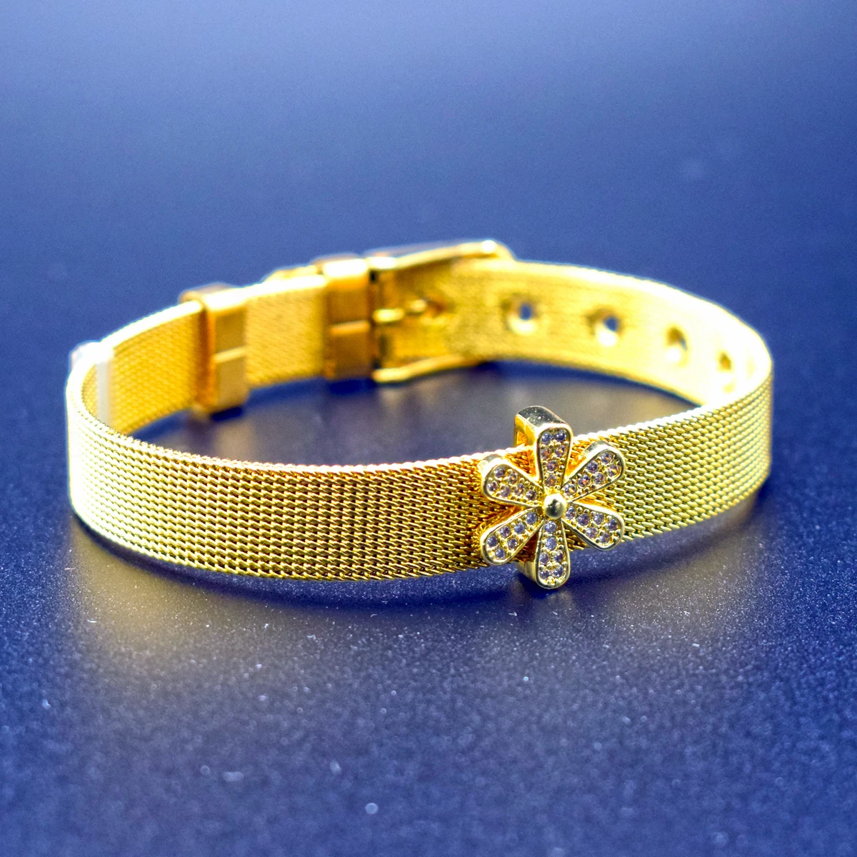 

Jewelry Beautiful Flower Slide Charm Bracelet Stainless Steel Mesh Bracelet Bangles with Gold/Steel/Rose Gold Color