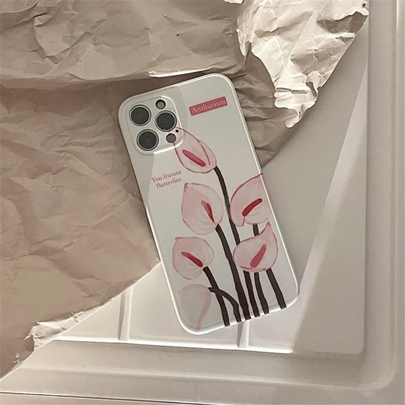 

Retro sweet Calla lily Flowers art Japanese Phone Case For iPhone 12 11 Pro Max Xs Max XR Xs 7 8 Plus 7Plus case Cute Soft Cover