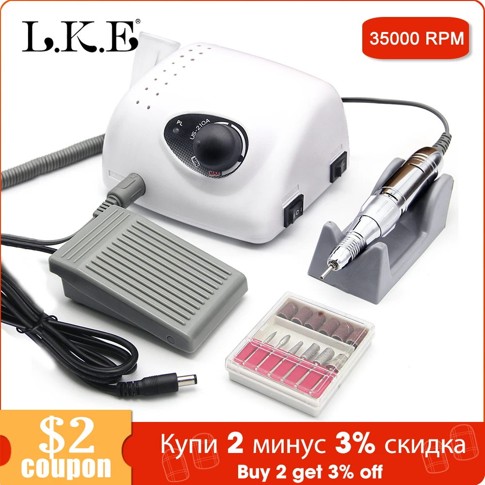 LKE 35000 об/мин дрель для ногтей сильная 210а маникюрный аппарат педикюр набор Электрический сильный инструмент для росписи ногтей модель наконечника пилка для ногтей