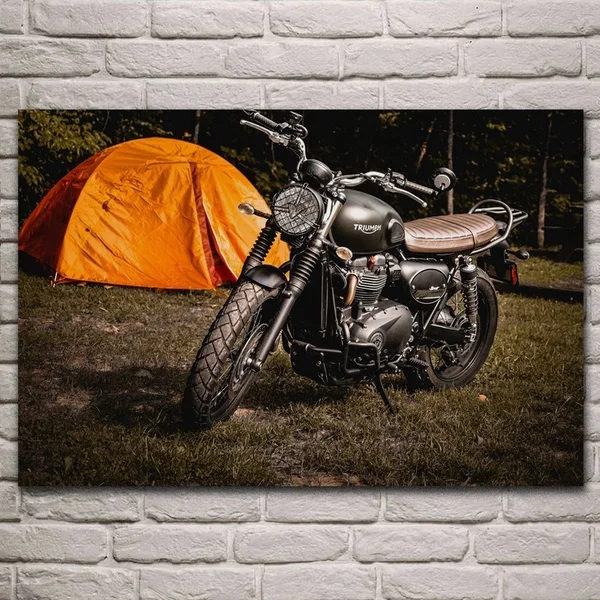 

Classic Motorcycle by Tent Camping Artwork Living Room Decoration Home Wall Art Decor Metal Sign Posters