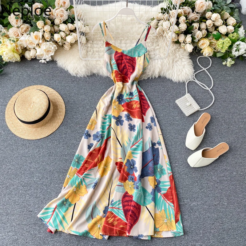 Женское богемное длинное платье без рукавов Neploe летнее сексуальное с открытыми