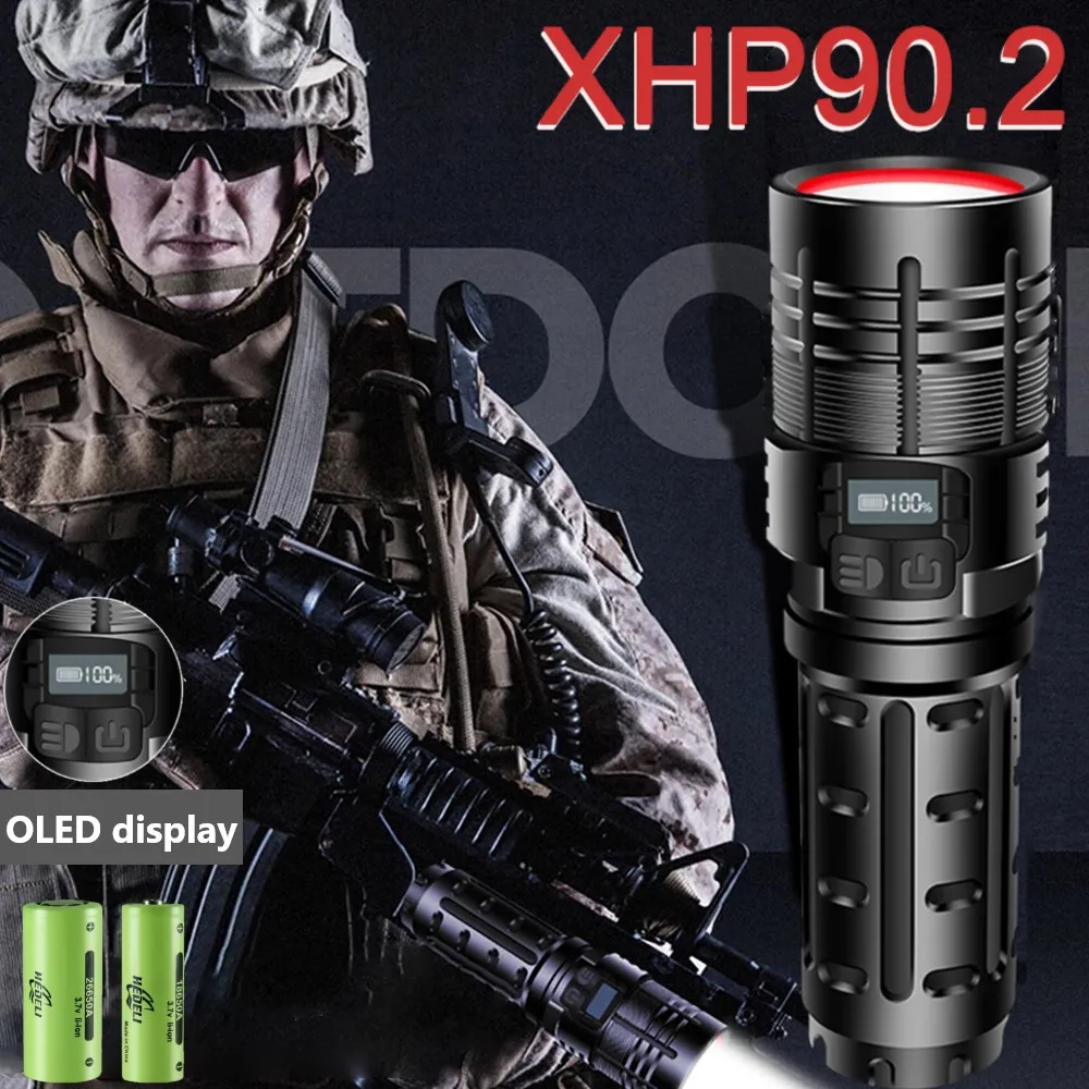 

Мощный яркий фонарик XHP90.2, фонарик высокой мощности, светодиодные фонарики 18650 26650, Перезаряжаемый USB тактический фонарь xhp70.2 xhp50, лампа