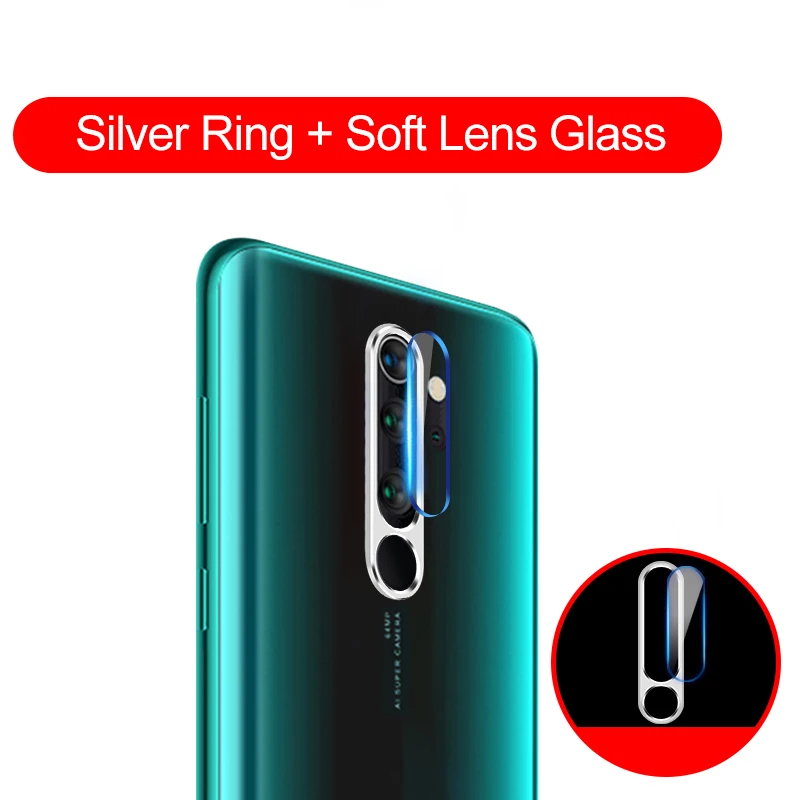 Silver Ring Glass Защитное стекло для камеры Xiaomi Redmi Note 8 Pro 8T 7 K20 Pro, Защитное стекло для объектива, металлический защитный кольцевой чехол - Цвет: Silver Ring Glass