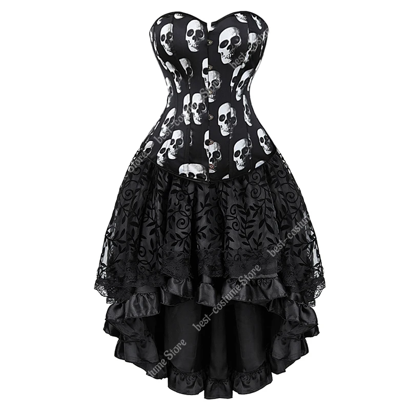 

Retro Corset and Skirt Set Lace Corset Dress Sexy Women Lingerie Burlesque Skirt Corset Bustier Plus Size Vintage Black