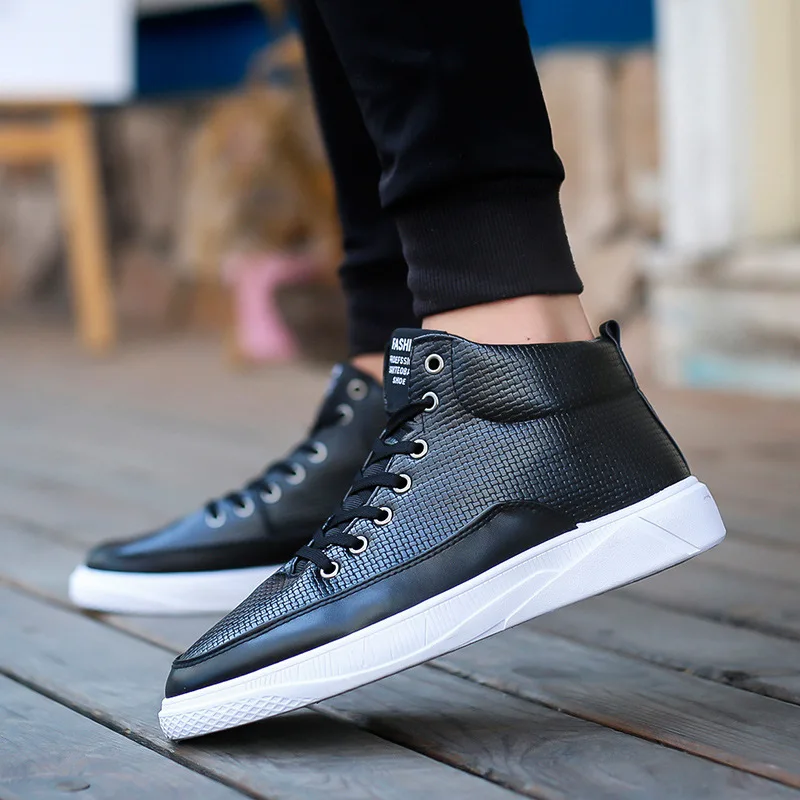 Высокие модные мужские повседневные туфли из искусственной кожи на шнуровке