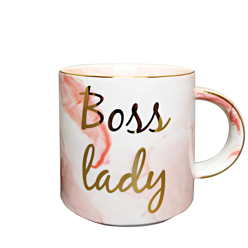 Золотая монограмма натуральный мрамор фарфоровая кружка для кофе Босс Леди