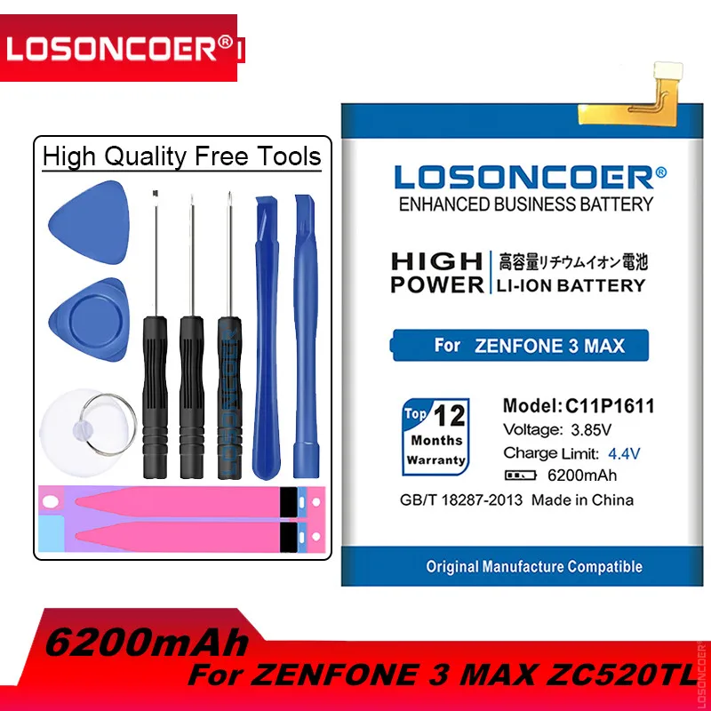 Аккумулятор LOSONCOER 6200 мАч C11P1611 для ASUS Zenfone 3 Max Z3 ZC520TL X008DB PegASUS X008 X008D Z01B|Аккумуляторы