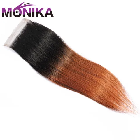 Monika закрытие волос Ombre Цветные T1B #4 #27 #30 Кружева Закрытие 4X4 бразильские прямые волосы Закрытие человеческих волос не Реми