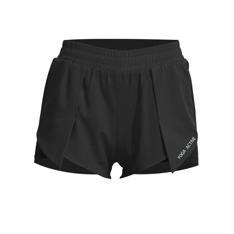 

Поддельные спортивные брюки из двух частей, женские спортивные однотонные дышащие спортивные брюки, свободные шорты для йоги и йоги, быстро...