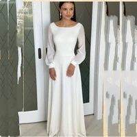 simple chiffon wedding dress long sleeve plain floor length bridal gown robe de mariee white simple beach scoop elegant zipper