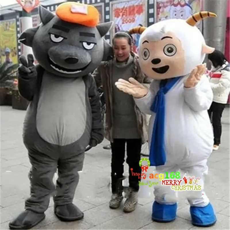 

Pleasant Goat and Big Wolf Mascot Costume Adult Cosplay Party Game Dress 2019 Handmade Interesting Cartoon Character Clothing