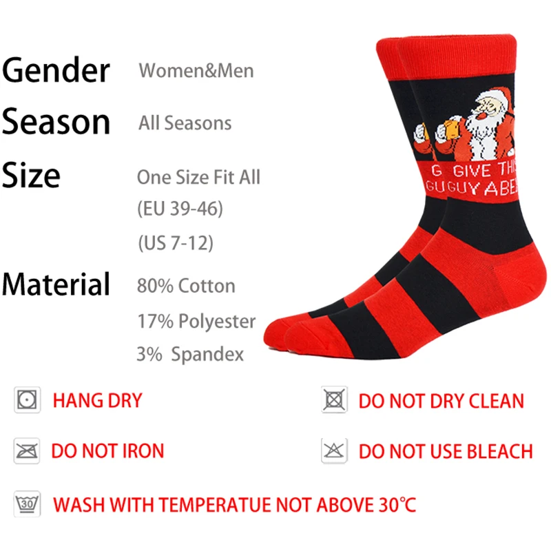Men crazy Christmas Socks Funny Xmas Santa Claus Tree Snowflake Elk Snow Cotton Tube Novelty  Happy Sock Women New Year Gifts