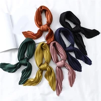 silk pleated scarf solid color satin neckerchief soft small scarves square scarf decorative headscarf crinkled hair scarf