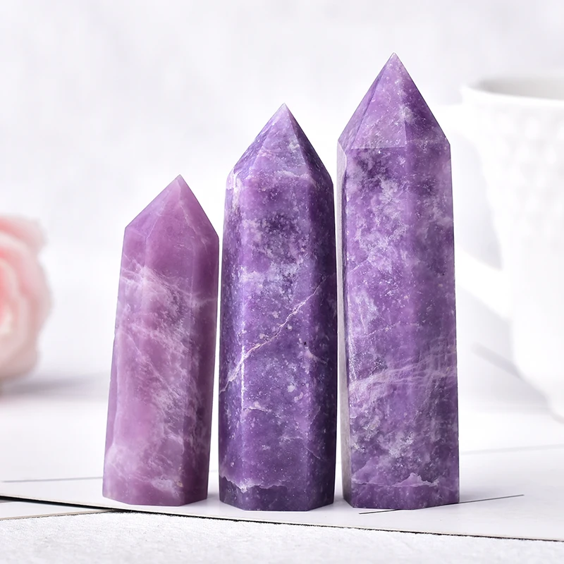 

Natural Stone Crystal Point Lapidolite Home Decor Quartz Healing Stone Hexagonal Prisms Obelisk Wand Treatment Stone DIY Gift