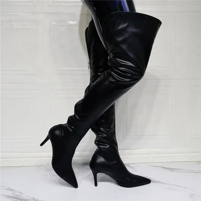 2021 New Fashion Women Men Winter Thigh High Boots Sexy Stiletto Heels Pointed Toe Elegant Black Shoes Plus US Size 5-15 | Обувь