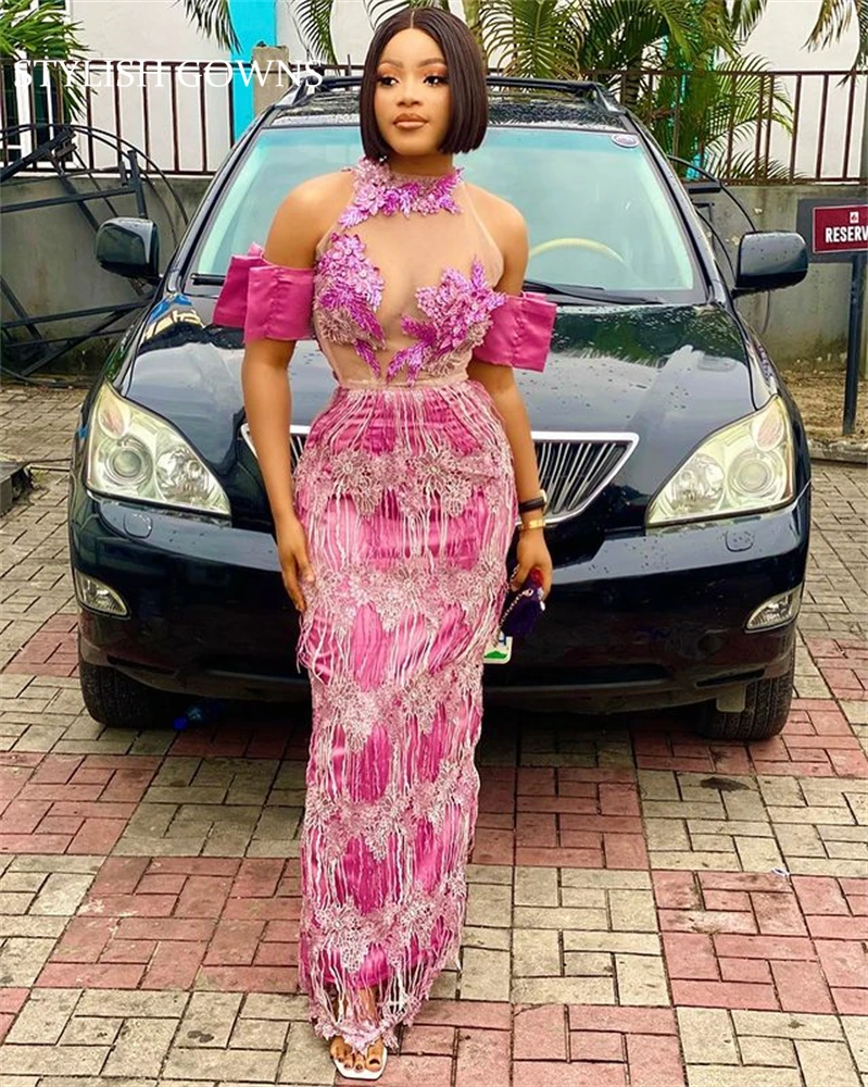 

Aso Ebi 2021 Halter Off The Shoulder Evening Dress Luxury 3D Flowers Party Gowns Mermaid Bridal Dresses Robe De Soiree