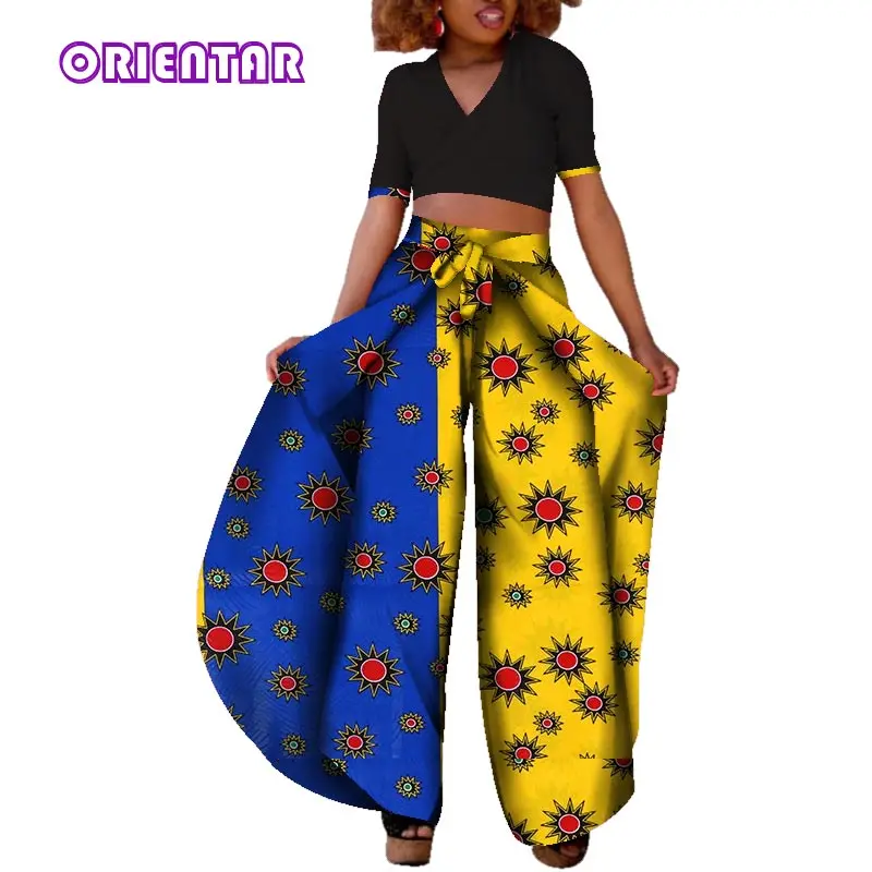 Комплект одежды из 2 предметов с Африканским принтом короткий топ и штаны богатые