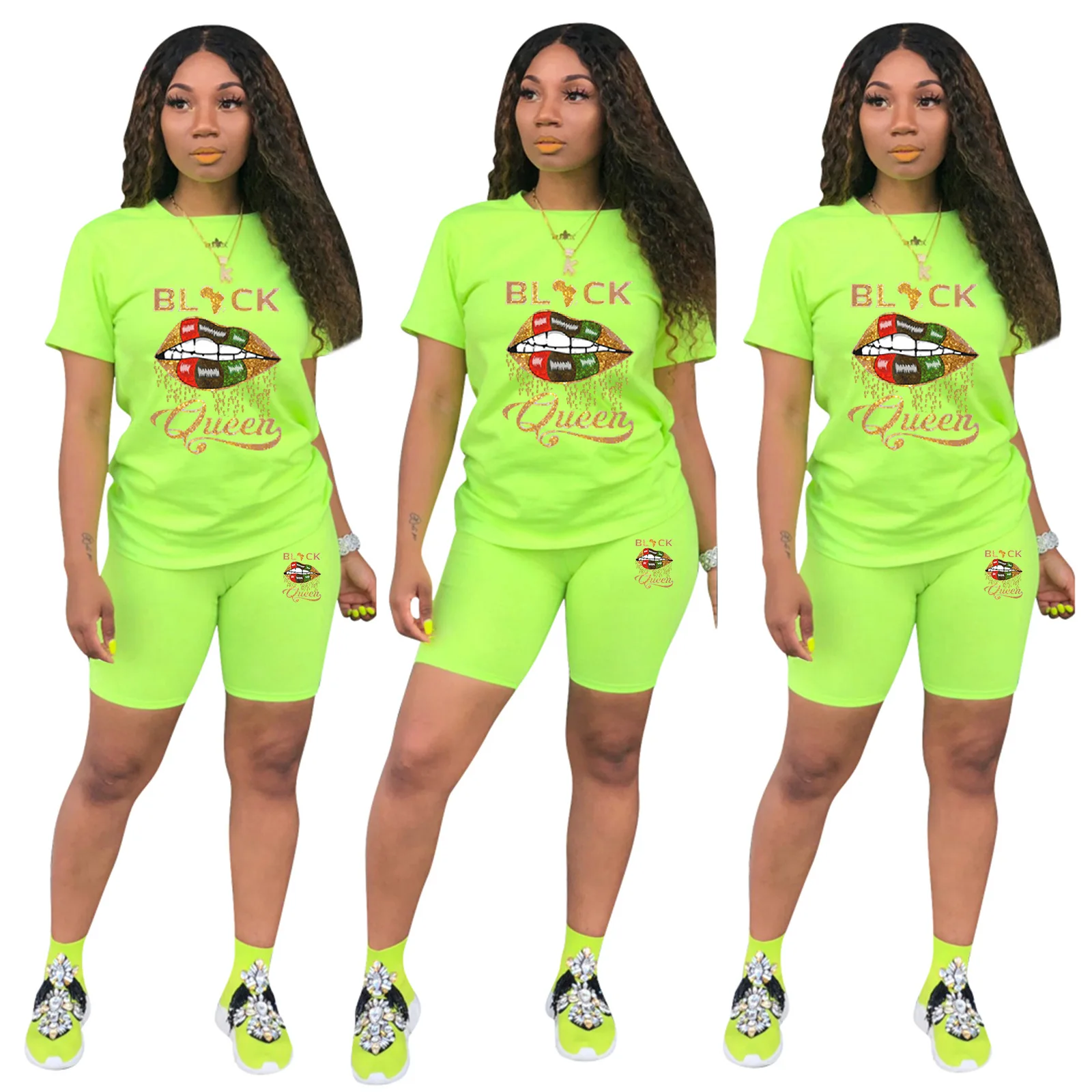

Queen Letter Print Sweatpants Suit Two-piece Suit O-neck Short Sleeve Casual Sport Women Tracksuit Outfits New Arrivals 9 Colors