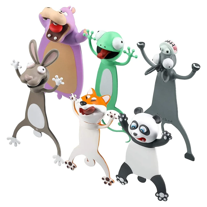 

6 Pieces 3D Cartoon Animal Bookmark Wacky Bookmark Funny Bookmarks Kawaii PVC Cartoon Bookmark Stationery