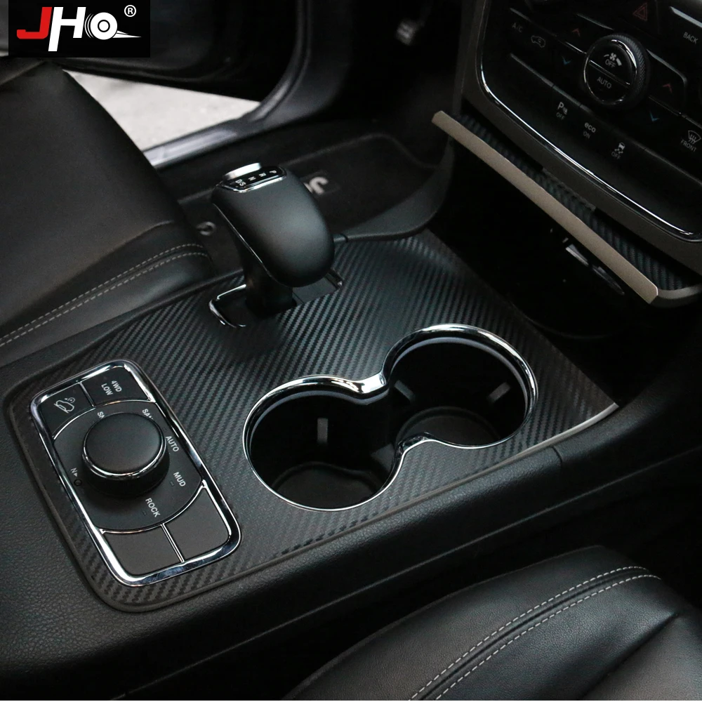 

JHO Carbon Grain Sticker Gear Shift Water Cup Holder Panel Cover For Jeep Grand Cherokee 2014-2020 2016 2017 2018 2019 2015