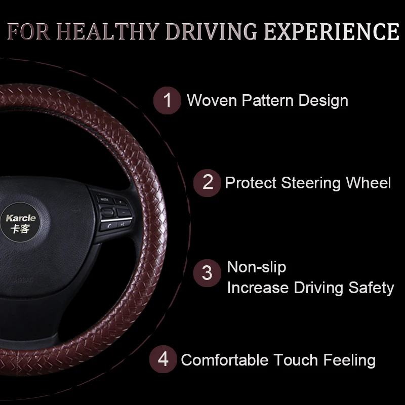 Чехол для руля Karcle универсальная плетеная оплетка 15 дюймов|leather steering wheel cover|steering