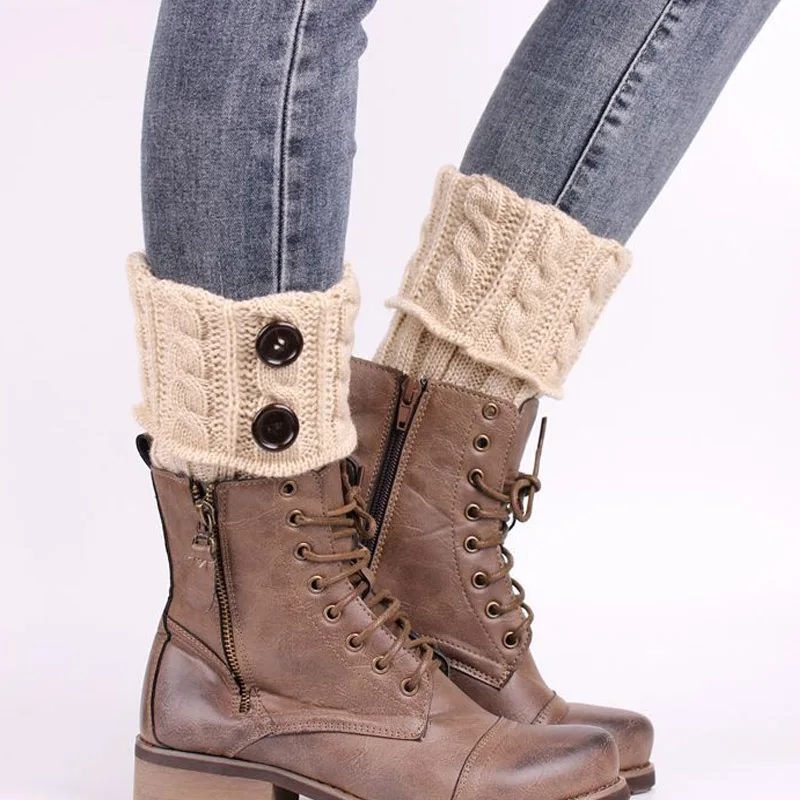 

Double Button Cable Knitted Boot Cuff Short Leg Warmer Womens Boot Socks Knitted Twist Fashion Boots Accessories