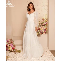 2022 chiffon bohemian wedding dress with detach long sleeves a line floor length backless civil bridal gown formal robe soriee