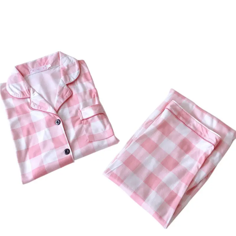 

Woman Autumn Plaid Cardigan Buttoned Fashion Casual Long Sleeve Pajamas Home Service Two-Piece Set Hot