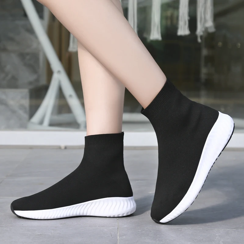 

Brand Socks Sneakers Women Knit Upper Breathable Sport Shoes Sock Boots Woman Chunky Shoes High Top Running Shoes For Woman