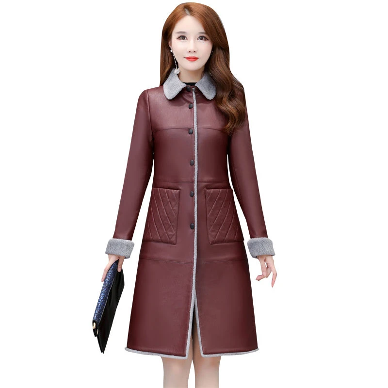 

4XL PU Leather Jacket Women Thickened Fleece Lining 2020 Dames Jassen Winter Elegant Slim Manteau Femme Hiver Black Trench Coat