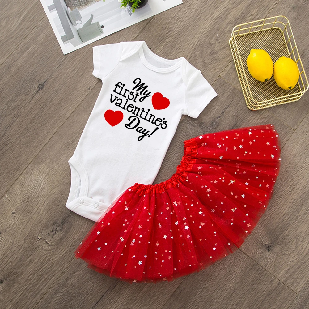 Мой первый день Святого Валентина детское боди Одежда Новорожденные Девочки