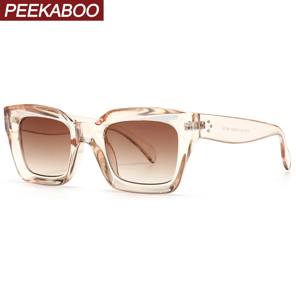 

Peekaboo fashion square sunglasses women black rivets clear brown blue male sun glasses uv400 2021 summer men's accessories